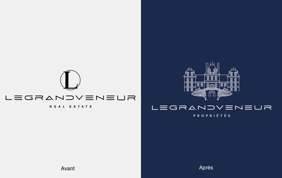 Logo Legrandveneur sur fond de couleur : refonte visuelle pour de l’immobilier de luxe